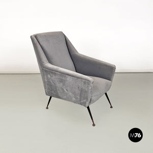 Grey velvet and black metal armchair, 1960s