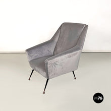 Carica l&#39;immagine nel visualizzatore di Gallery, Grey velvet and black metal armchair, 1960s
