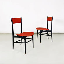 Load image into Gallery viewer, Black wood and original red fabric chairs, 1960s
