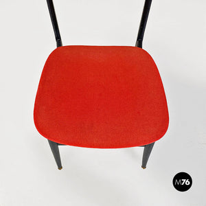 Black wood and original red fabric chairs, 1960s