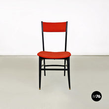 Load image into Gallery viewer, Black wood and original red fabric chairs, 1960s
