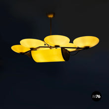 将图片加载到图库查看器，Chandelier in brass and glass, 1930s
