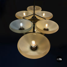 将图片加载到图库查看器，Chandelier in brass and glass, 1930s
