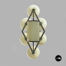将图片加载到图库查看器，Chandelier in brass and glass, 1930s
