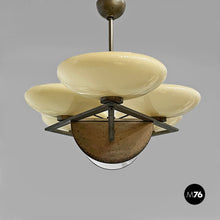 将图片加载到图库查看器，Chandelier in brass and glass, 1930s
