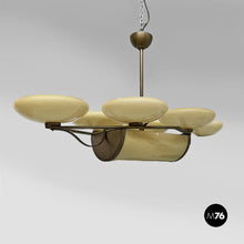 将图片加载到图库查看器，Chandelier in brass and glass, 1930s
