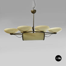 将图片加载到图库查看器，Chandelier in brass and glass, 1930s
