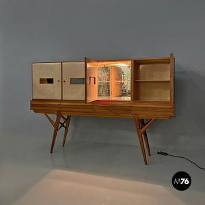 Wood and parchment highboard by Palazzi dell'Arte, 1950s