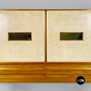 Wood and parchment highboard by Palazzi dell'Arte, 1950s