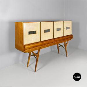 Wood and parchment highboard by Palazzi dell'Arte, 1950s