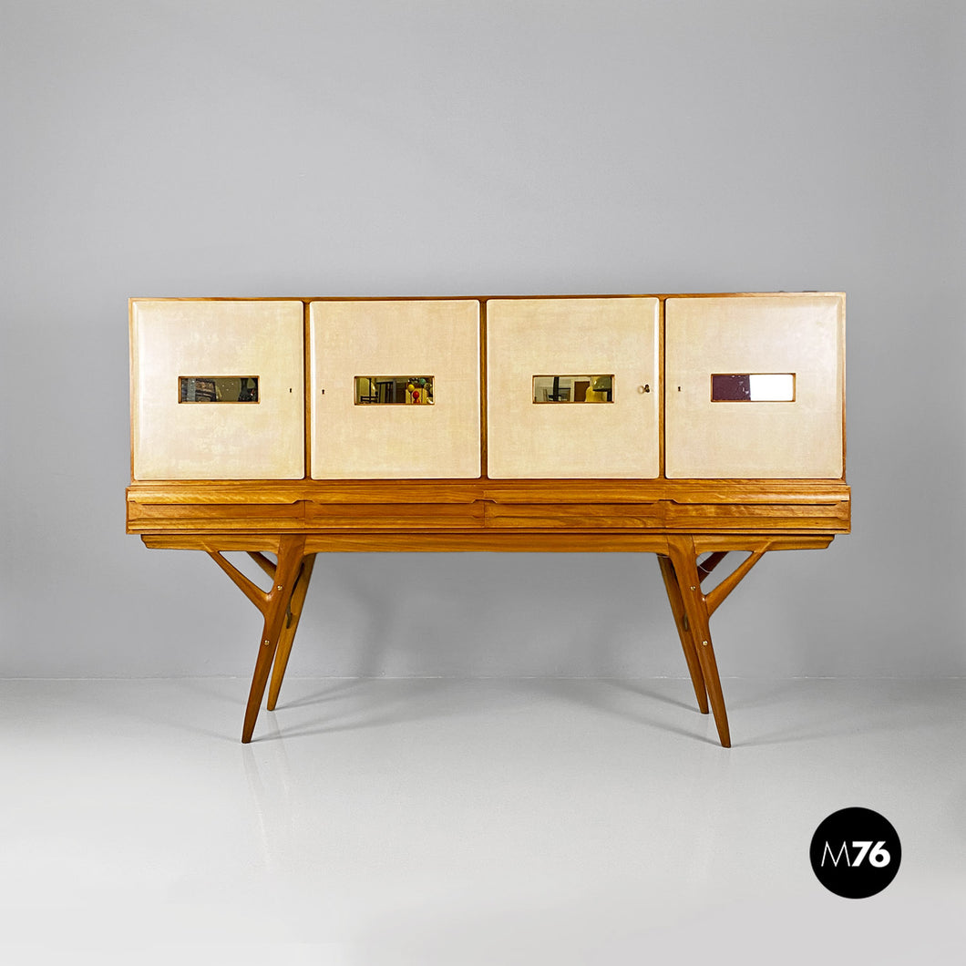 Wood and parchment highboard by Palazzi dell'Arte, 1950s