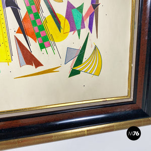 Abstract painting with golden frame by Mozzamino, 1980s