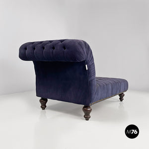Antique style blue velvet dormeuse or chaise longue, 1980s