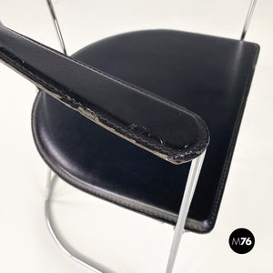 Black leather and chromed metal chair, 1980s