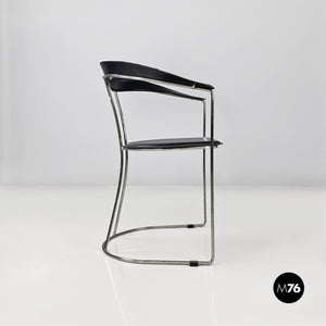 Black leather and chromed metal chair, 1980s