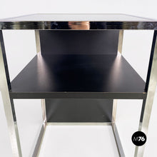 Load image into Gallery viewer, Chromed steel, wood and glass table for stereo and vinyls, 1990s
