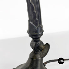Carica l&#39;immagine nel visualizzatore di Gallery, Black metal and fabric ministerial table lamp, 1900s
