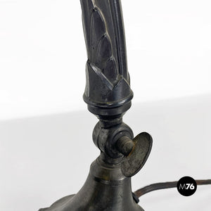 Black metal and fabric ministerial table lamp, 1900s