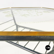 画像をギャラリービューアに読み込む, Decorated glass and metal coffee table with magazine rack, 1950s
