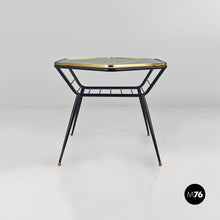 画像をギャラリービューアに読み込む, Decorated glass and metal coffee table with magazine rack, 1950s
