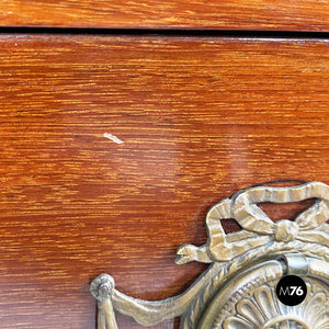 Wood, brass and marble chest of drawers, 1900s