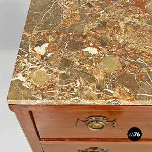 Wood, brass and marble chest of drawers, 1900s