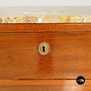 Wood, brass and marble chest of drawers, 1900s