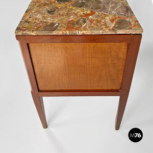 Wood, brass and marble chest of drawers, 1900s