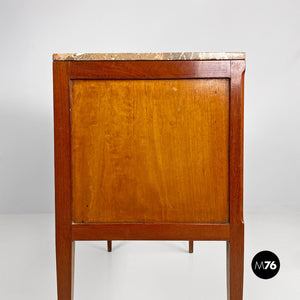 Wood, brass and marble chest of drawers, 1900s