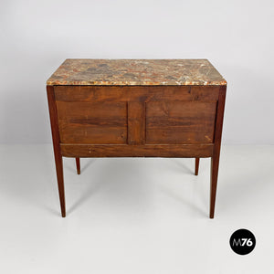 Wood, brass and marble chest of drawers, 1900s