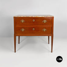 Load image into Gallery viewer, Wood, brass and marble chest of drawers, 1900s
