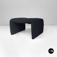 Load image into Gallery viewer, Black teddy fabric pouf, 1970s
