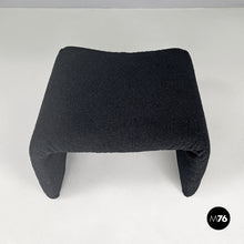 Load image into Gallery viewer, Black teddy fabric pouf, 1970s
