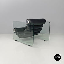 将图片加载到图库查看器，Black leather and glass armchairs Hyaline by Fabio Lenci for Comfort Line, 1970s
