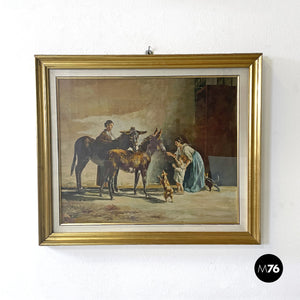 Painting with donkeys in golden frame, 1960s