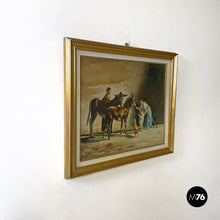 Charger l&#39;image dans la galerie, Painting with donkeys in golden frame, 1960s
