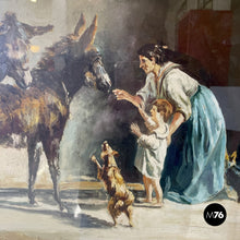 Charger l&#39;image dans la galerie, Painting with donkeys in golden frame, 1960s
