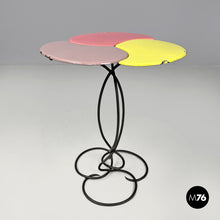 Load image into Gallery viewer, Pink lilac and yellow enamel wrought iron coffee table, 1950s
