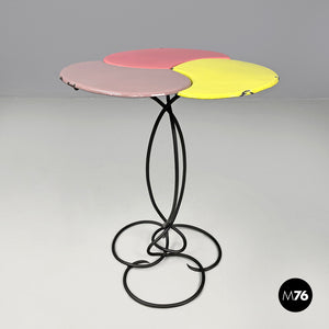 Pink lilac and yellow enamel wrought iron coffee table, 1950s