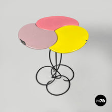 Load image into Gallery viewer, Pink lilac and yellow enamel wrought iron coffee table, 1950s
