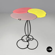 Load image into Gallery viewer, Pink lilac and yellow enamel wrought iron coffee table, 1950s
