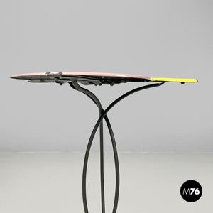 Pink lilac and yellow enamel wrought iron coffee table, 1950s