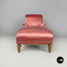 Load image into Gallery viewer, Chaise longue in pink satin and golden wood, 1800s
