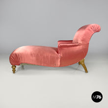 Load image into Gallery viewer, Chaise longue in pink satin and golden wood, 1800s
