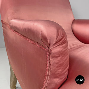 Chaise longue in pink satin and golden wood, 1800s