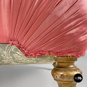 Chaise longue in pink satin and golden wood, 1800s