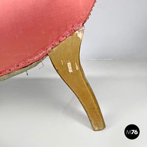 Chaise longue in pink satin and golden wood, 1800s