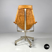 将图片加载到图库查看器，Brown leather swivel chairs with wheels, 1950s
