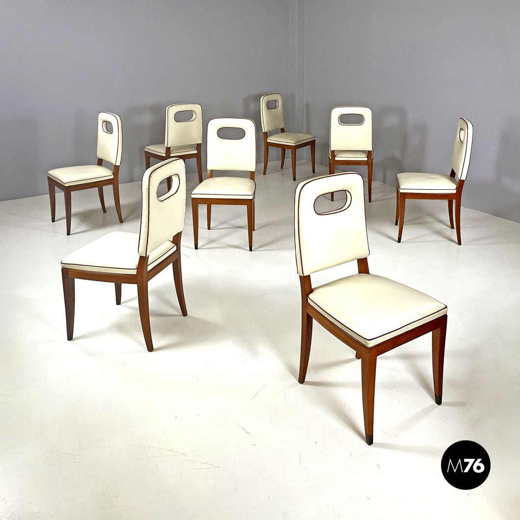 White leather and wood chairs by Giovanni Gariboldi, 1940s