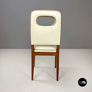 White leather and wood chairs by Giovanni Gariboldi, 1940s